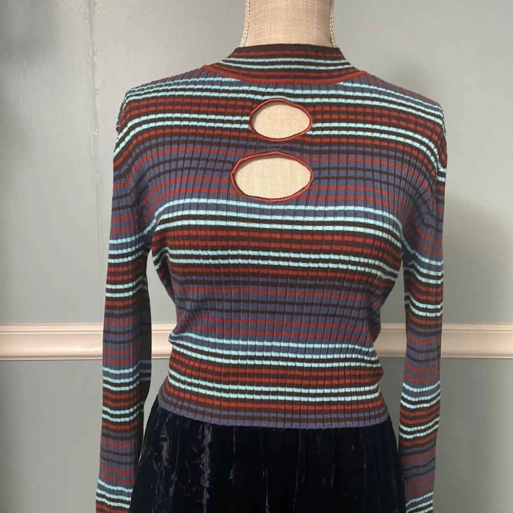 Size large, Madden NYC semi cropped, long sleeve striped tee - Picture 1 of 4